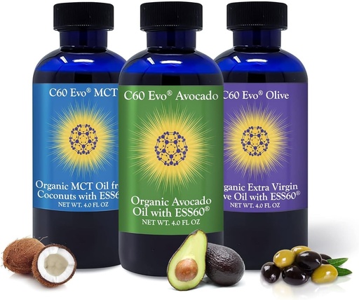 [BRSRAFIZCIMRYAD2] All-Natural Edible Oils, 4oz Sampler Set with Pure C60 ESS60, Immune Support and Joint Support Supplement with Olive Oil, Avocado Oil & MCT Coconut Oil, Set of 3, 4 oz