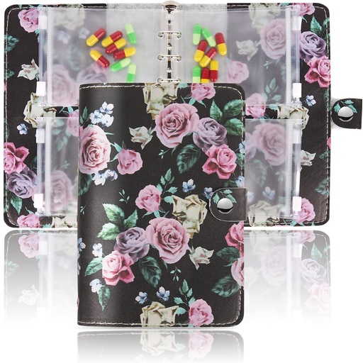 [BRSW2BIYCJ7BMA32] Hennaja Pill Productionser Book,Pill Pouches Clear Pill Bags Self Sealing Travel Medicine Organer (1-Black Rose)