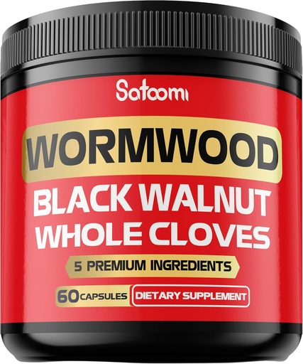 [BRSRAZT4AABBUYL5] Satoomi 5 in 1 Wormwood Capsules Supplement - ekstraheeritud musta kreeka pähkli, terved nelgid, kurkum ja berberine HCl - Immuunsüsteem ja seedimine Tervis - 60 kapslit