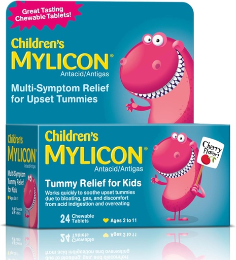 [BRSWGELQBB5BQAL2] MYLICON Children's Tummy Relief for Kids, 24 Cherry Flavored Chewable Tablets