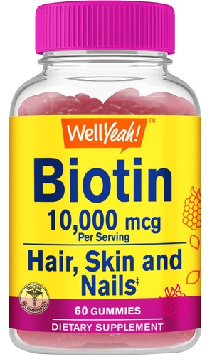 [BRSW2CQLCUIWYFLV] WellYeah High Potency Biotin 10,000 mcg Gummies - for Stronger Hair, Skin & Nails - Vegan-Friendly, Gluten-Free, Non-GMO, and Delicious Berry Flavor - 60 Gummies