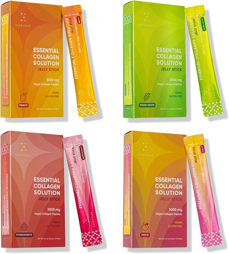 [BRSRAAA6OQNRUCL7] EVERYDAZE Essential Collagen Solution Jelly Stick | 40 Variety Pack | Peach, Mango, Green Grape, Pomegranate | Vegan Collagen Peptide Supplement | Hair, Skin, Nail, Bone Health for Men & Women