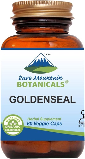 [BRSWIAIFC4JRWHDC] Pure Mountain Botanicals Goldenseal Capsules - Kosher Vegan Caps with 250mg Organic Goldenseal Root Supplement