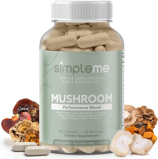 [BRSRAZALDEPROAAV] Simpleme Multi-Seenelisa - kompleks aju, immuunsuse tugi, nootroopika - jõudlus segu Lions Mane, Türgi saba, Reishi, Cordyceps, Chaga, Maitake, Shiitake ja rohkem - 60 kapslit