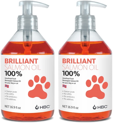 [BRSW2CY7BUMRQ336] Brilliant Norwegian Salmon Oil for Dogs, Cats, Horse, Ferret - Pure Omega 3, 6 & 9 Fish Oil Food Treats Supplement for Natural Coat, Immune Support, Itchy Skin, Joint & Brain Health - 2x16.9 oz