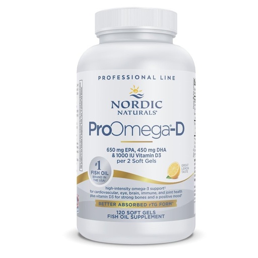 [BRSWIYAKOQIRU332] Nordic Naturals ProOmega-D, Lemon Flavor - 120 Soft Gels - 1280 mg Omega-3 + 1000 IU D3 - High-Potency Fish Oil - EPA & DHA - Brain, Eye, Heart, & Immune Health - Non-GMO - 60 Servings
