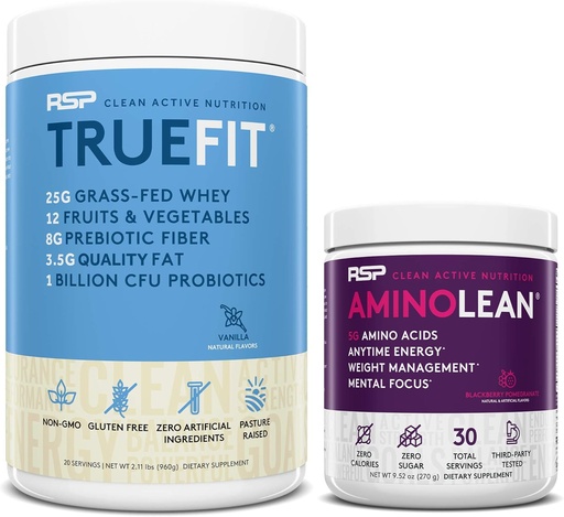 [BRSWYGQ2BMDRQ23Z] RSP NUTRITION AminoLean Pre Workout Energy (BlackBerry Pomegranate 30 Servings) with TrueFit Protein Powder (Vanilla 2 LB)