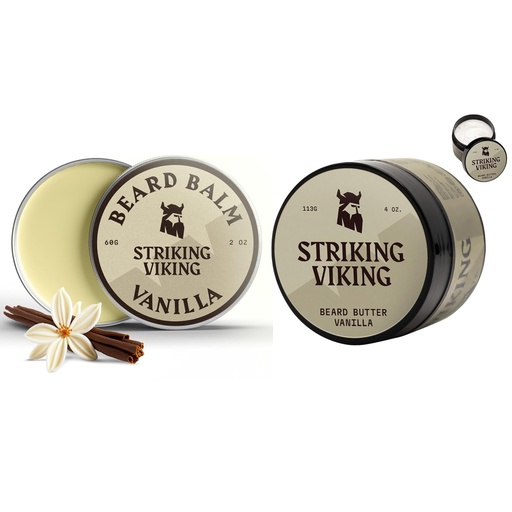 [BRSROEAKDMCA4HYZ] Striking Viking Pack of 2 Beard Balm (2oz) and Beard Butter (4oz) Vanilla Scent