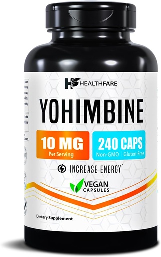 [BRSRMCYPAVYQ4DY4] Healthfare Yohimbine HCL 10mg 240 Vegan Capsules Максимальна міцність формула не-GMO & Gluten-Free Made in USA