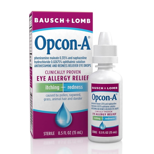 [BRSWGZQ7OACWADIZ] Opcon-A Allergy Eye Drops by Bausch + Lomb, for Itch and Redness Relief, Red and Itchy Eyes Antihistamine Eye Drop, Clinically Proven Treatment, 0.5 Fl Oz