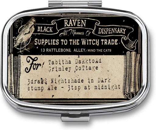 [BRSRMYDRCF5AMDLZ] Metal 2 Compartment Pill Organizer Travel Friendly Portable Compact Pill Box Cute Pill Case för att hålla vitaminer / fiskolja / tillägg / Meds / tablett för handväska / ficka (Vintage Label)