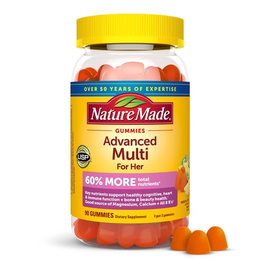 [BRSROBQHBB6REELL] Nature Made Advanced Womens Gummy Multivitamins with Magnesium Citrate, Calcium, B Vitamins, Multivitamin Gummies for Women, 90 Multi Vitamin Gummies, 30 Day Supply