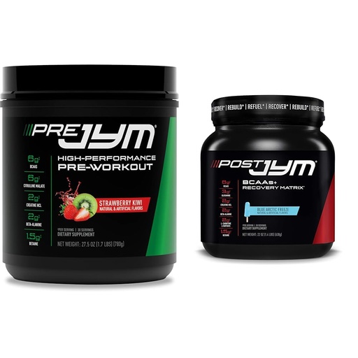 [BRSROBIPABYQMALZ] JYM Supplement Science PRE JYM 30 Servings - Strawberry Kiwi & Post-Workout with BCAA's, Glutamine, Creatine HCL, Beta-Alanine and More, Blue Arctic Freeze, 30 Servings, 22 Oz