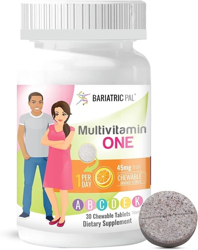 [BRSWYBATOYPWKH33] BariatricPal Multivitamin ONE 1 pro Tag! Bariatric Multivitamin Kaubar mit 45 mg Eisen | Orange Citrus | Vitamin für Bariatric Chirurgie Patienten | 30 Graf (1 Monat Versorgung)