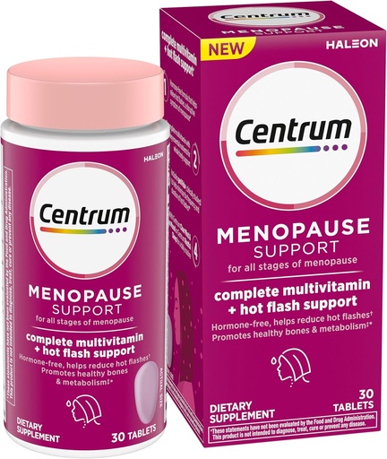 [BRSROBI2OEIW2FDU] Centrum Complete Multivitamin Supplement + Hot Flash Support Menopause Support Tablets, with Clinically Studied geniVida, 30 Count