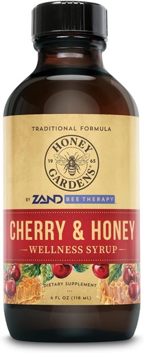 [BRSRMCD7DEFWEGYU] Honey Gardens Cherry & Honey Soothing Throat Syrup, Apitherapy Formula with Organic Raw Honey, Organic Apple Cider Vinegar, Black Cherry, and Herbal Extracts, 24 Servings, 4 FL. OZ.