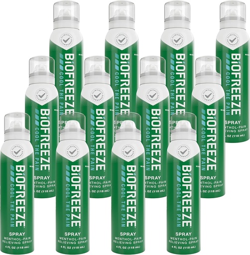 [BRSWIFYZAEBWKFAV] Biofreeze Menthol Skausmas atpalaiduojantis purkštuvas 4 FL OZ Colorless Aerosol Spray (Pack of 12) už skausmo malšinimo susijęs su Sore muscles, Artritas, Paprasta nugaros, ir bendras skausmas (Pakavimo gegužės Vary)