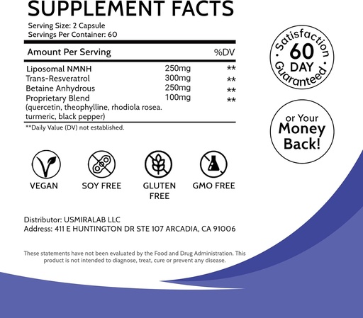[BRSRAHAPOR5REEYZ] Liposomal NMNH Supplement for Women‘s Energy： NMN Alternative + Trans-Resveratrol + TMG | Boosts NAD+ Levels, Cellular Regeneration & Radiant Skin - 60-Day Anti-Aging Formula 7