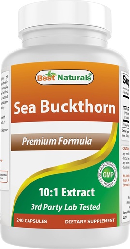 [BRSROZQLDF7QY3I6] Best Naturals Sea Buckthorn Oil Powder Extract 10:1 500 mg 240 Capsules - Non-GMO, Gluten Free - Contains Naturally Occuring Omega-7 Palmetoleic Acid