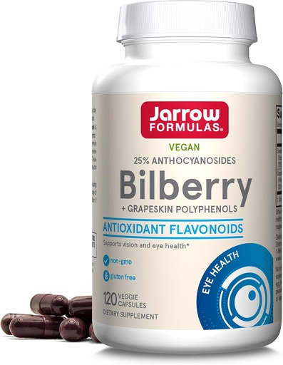 [BRSWIY32BQNBYETO] Jarrow Formulas Bilberry & Grapeskin Polyphenols Capsules - 120 Count - Bilberry Supplement for Eyes - Antioxidant Supplement - For Eye Health - Vegan - Non-GMO