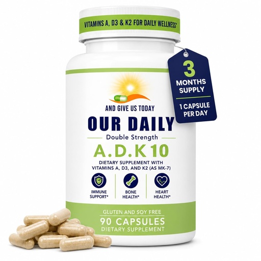 [BRSWGBI3CECGKHI3] Daily Vites ADK 10 - ADK Vitamin Supplement - High Potency Vitamin A, D3 10,000 IU & K2 (MK-7) - Physician Formulated for Bone, Heart & Immune Support - Non-GMO, Gluten Free - 90 CT (3-Month Supply)
