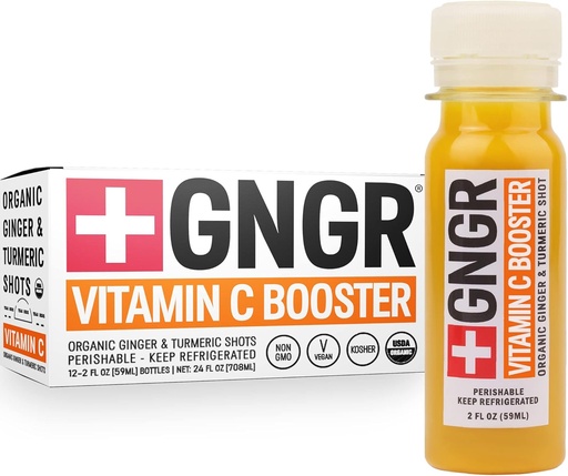 [BRSRMAA5PIFQAFLL] +GNGR Vitamin C Immunity Booster Cold-Pressed Ginger Shot with Turmeric, Cayenne, Acerola, Immunity Shot with Peruvian Ginger Juice for All Natural Immune & Digestive Support 2 fl oz (Pack of 12)