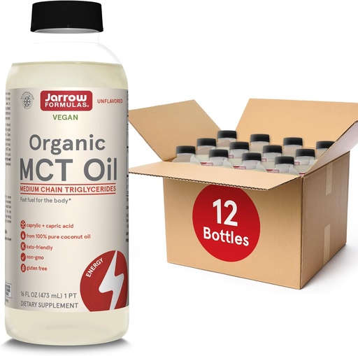 [BRSRMAI7BMCGEDTU] Jarrow Formulas Organic MCT Oil - 16 fl oz - Fast Fuel for Brain & Muscles - Caprylic (C8) + Capric Acid (C10) - Ketogenic Diet Friendly Supplement - Unflavored (Pack of 12)