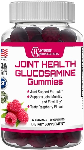[BRSRMHAOBYHWAADA] Hybrid Nutraceuticals Joint Health Supplement - Glucosamine Gummies with Vitamin E - Support Joint Mobility & Flexibility Support Supplement, Raspberry Flavor - 60 Gummies