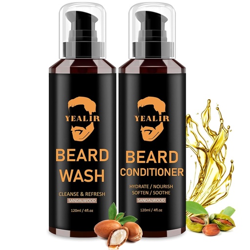 [BRSRAZYKCAHROYL3] Beard Wash & Conditioner for Men - Soften & Hydrate with Argan & Jojoba Oil - Controls Dandruff & Itching for a Fresh, Smooth & Tangle-Free Beard - 2-Pack (4oz Each)