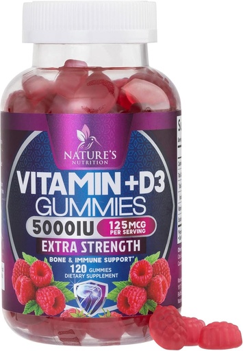 [BRSRMGQPAAIWYETP] Vitamina D3 suplementari Gummmmy 5000 IU (125 mcg) Digatades D per homes i dones Bone, Tete, Muscle i suport de salut d'alta potencia VIT D3 La natura no té sentit i Guten Free - 120 Grulandes