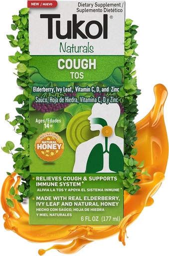 [BRSROFI3DIMA4EYV] TUKOL Naturals Elderberry Syrup 配有维生素C、D和锌,配有成人和青少年天然蜂蜜的Immune支持补充品,草药 Elderberry Boost 豁免和抗氧化剂支持,6oz