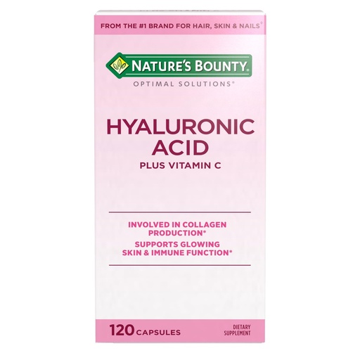 [BRSROCQTO54AOCY4] Nature's Bounty Vitamin C and Hyaluronic Acid Supplement, Supports Glowing Skin, Immune Function & Collagen Production, 120 Capsules - 60 Day Supply, Optimal Solutions Supplements for Skin Health