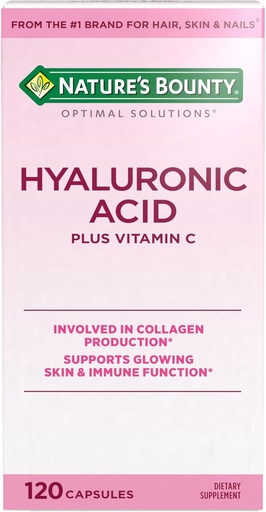 [BRSROCQTO54AOCY4] Nature's Bounty Vitamin C and Hyaluronic Acid Supplement, Supports Glowing Skin, Immune Function & Collagen Production, 120 Capsules - 60 Day Supply, Optimal Solutions Supplements for Skin Health