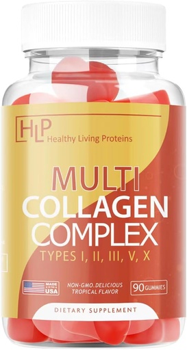 [BRSWYZA3CUIRUFD5] Healthy Living Proteins | Multi Hydrolyzed Collagen Complex Peptides Type I,II, III,V & X | Pure Organic Proteins, Grass Fed| Keto, Amino Acids | Collagen Gummies (90 Count)