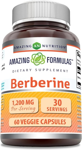 [BRSWGBIHOIHWMYAZ] Чудові формули Berberine Supplement 1200 Mg на Serving Veggie Capsules Не-GMO Gluten-Free зроблені в США (60 граф, 1 пакет)