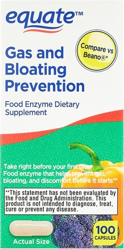 [BRSRAFARCB6QED3K] Equate Gas and Bloating Relief Prevention, Food Enzyme Dietary Supplement Capsules 100 Count (Pack of 1)