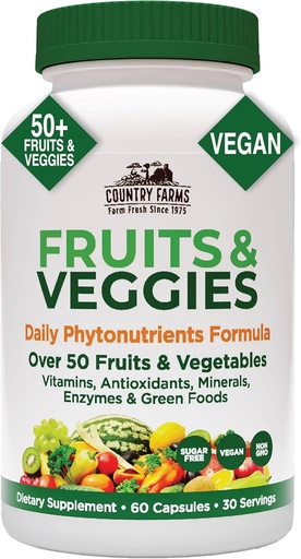 [BRSWKYYHAIOB6236] COUNTRY FARMS Super Fruits and Veggies Capsules, Full Food supplement, Powerful Antioxidant, Supports Energy, Immune Health, Boosts Digestive Health, 30 Super Foods, 30 Servings