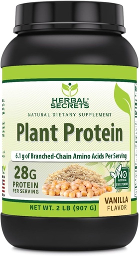 [BRSROCALPIIGCD3H] Herbal Secrets Plant Protein 2 Lb Powder | 28 Grams Protein per Serving | 6.1 Grams BCAA | Vegan Supplement | 23 Servings | Made in USA (2 Lb, Vanilla)