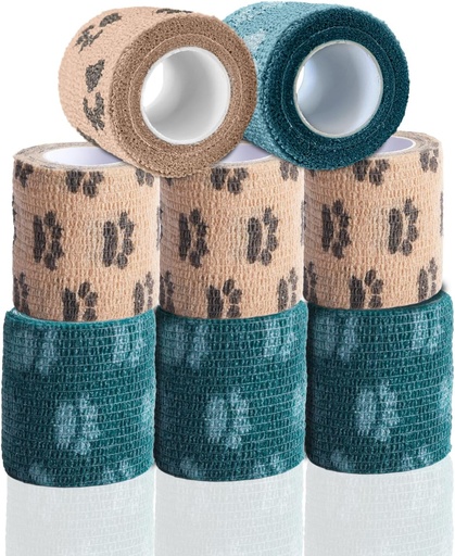 [BRSRO2YECEFBSEQ6] Self Adhesive Bandage Wrap - Vet Wrap for Dogs No Chew - Medical Cohesive Bandage Wrap for Wound Care, Paw Care, First Aid, Vet Tape for Pet Birds Cat Horses (2 Inch, 8 Rolls, 8 Colors)