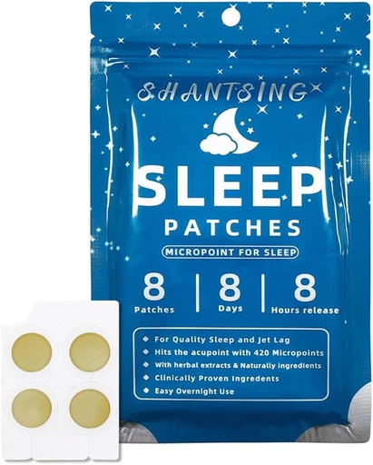 [BRSRA2Y6PMFA2FLU] Sleep Patches for Adults, Jat Lag Sleep Aid Support Patches with 420 Hyaluronic Acid Micropoints, Apply on Yintang, Anmian Acupoint, Continuously Use Four Weeks, Natural Herbal Ingredients, 8 Count
