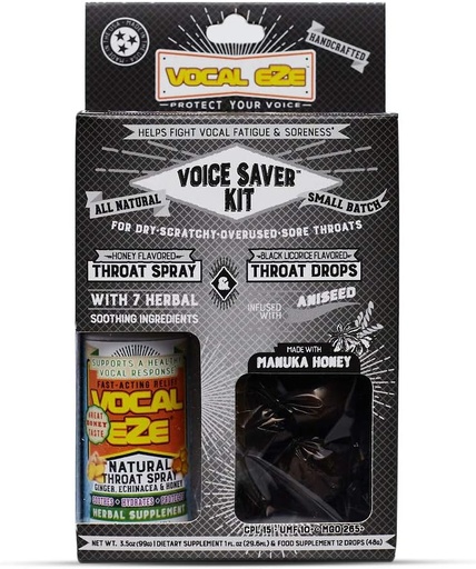 [BRSWKZIBCUOWKGQ7] Vocal Eze Voice Saver Kit, Includes Vocal Herbal Throat Spray (1) and (12) Manuka Honey Drops | Relieve Sore, Hoarse, Fatigue, Dryness of Throat | Immune Support, Natural Ingredients (Aniseed)