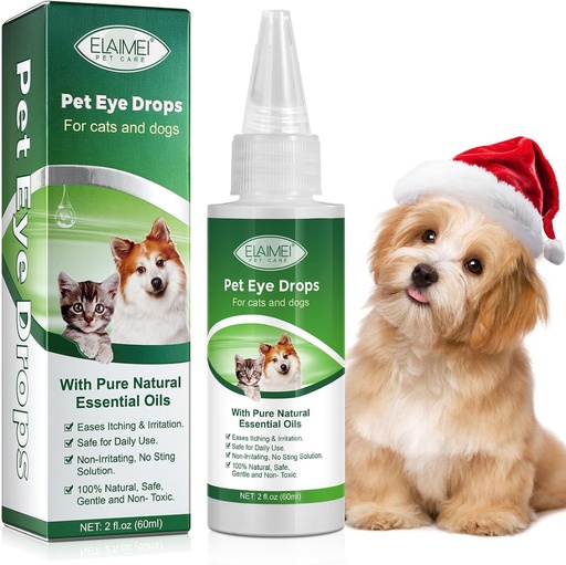 [BRSRA237PIHQG3LP] 60ML Pet Eye Drops for Dog & Cat Relieve Eyes Itching & Irritation, Pink Eye & Allergies Symptoms Safe & Gentle Formula for All Animals