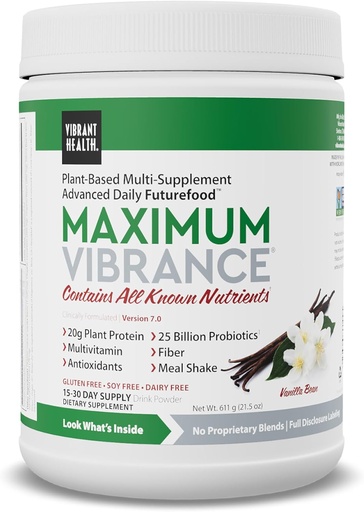 [BRSWIEYQPIPRWA32] Vibrant Health, Vibrance máxima, Shake completo de comida vegana con proteína baseada en plantas, Vanilla Bean, 15 servizos