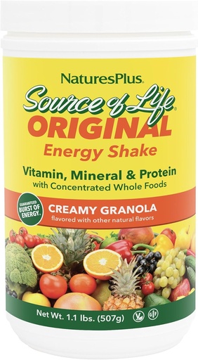 [BRSWIYQPOAGQE3DE] Nature Plus Źródło energii życia Shake, Kremowy Granola - 1.1 lbs - Zapewnia 13g Kompletny Białko, Witaminy i Minerały - Non-GMO, Gluten Free, Wegetarianin - 13 Łączne służby