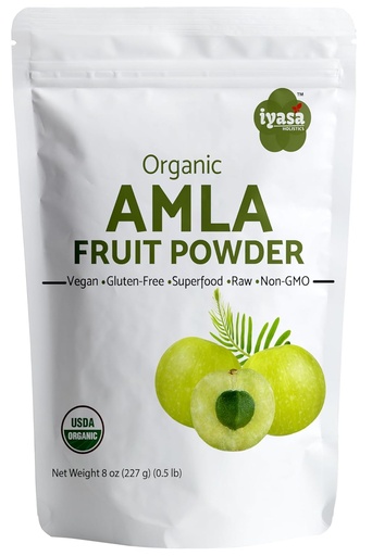 [BRSW2ZIDBUPBGCLA] Iyasa Holistics Organic Amla Fruit Powder, Amalaki Berry Powder, 8 onça/226 gm, Superalimento cru para pele e cabelo, Resealable Pouch