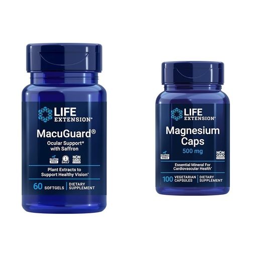 [BRSRAYYYOUMBSD3X] Life Extension MacuGuard Eye Health Supplement with Magnesium Capsules 500mg - Lutein, Zeaxanthin, Meso-zeaxanthin and Saffron for Healthy Vision - 60 Softgels and 100 Vegetarian Capsules