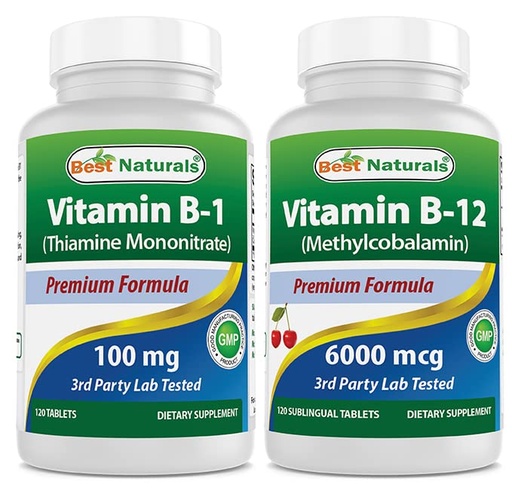 [BRSRMBAZBYFW2AIV] Best Naturals Vitamin B1 as Thiamine Mononitrate 100 mg & Vitamin B12 6000 mcg