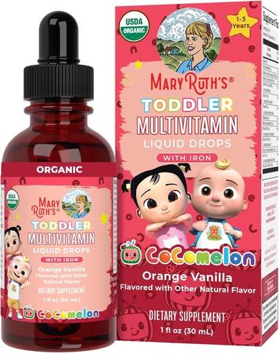 [BRSRMHQ2OICBQEI4] MarRuth Organics CoComelon Toddler Діти багатовітамін з залізом незрівнянна добавка для малюків Вітаміни USDA Органічні горіхи Multivitamin Рідкі краплі для дітей віки 1-3⁄4 Вегас 1 Fl Oz