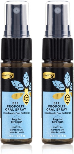 [BRSWKYY4OMDQYHDE] Comvita Bee Propolis Throat Spray - Natural Immune Support, Soothing Mint Flavor with New Zealand UMF 10+ Manuka Honey, Antioxidant, Dietary Supplement - 0.7 fl oz, Pack of 2
