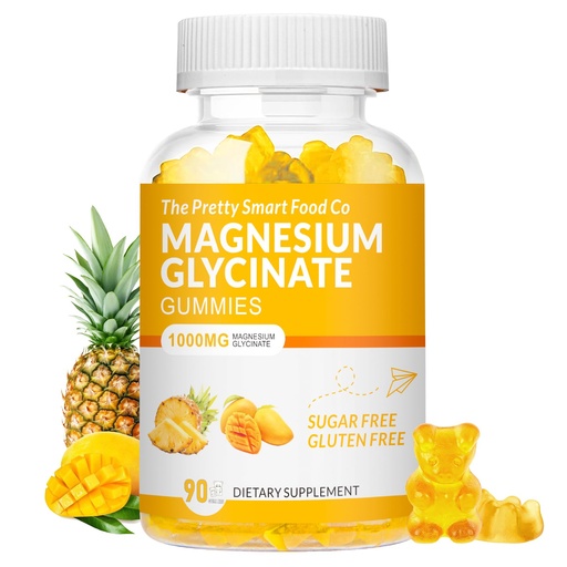 [BRSRA235OIOW22Y4] Magnesium Glycinate Gummies 1000mg - 90 Ct | Magnesium Potassium Supplements for Relaxation, Stress Relief, with Vitamin D, B6, CoQ10 for Calm Mood & Sleep Support - Mango Pineapple Gummies